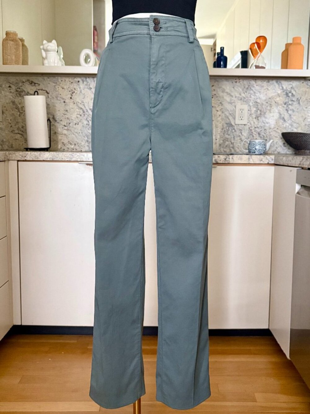Everlane Sage Green Pleated High Rise Cotton Chino Pants Trousers - 2